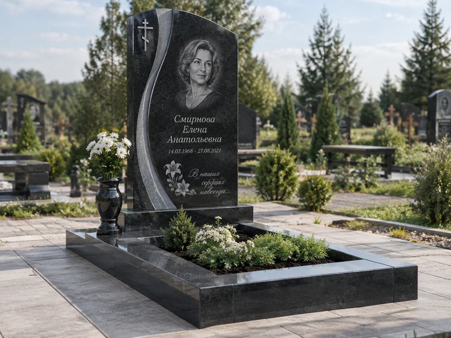 Современный мемориальный комплекс из гранита с благоустройством участка